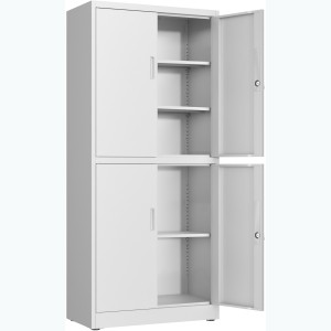 Opbevaringsskab / Dokumentskab / Arkivskab i stålplade med 4 døre, 900x400x1800mm, lås og 4 justerbare hylder, hvid | Adexa SEFC2W