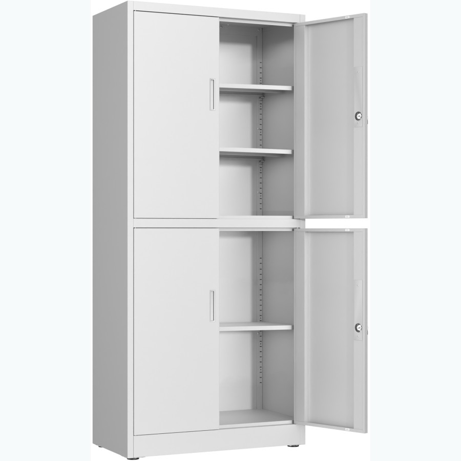 Opbevaringsskab / Dokumentskab / Arkivskab i stålplade med 4 døre, 900x400x1800mm, lås og 4 justerbare hylder, hvid | Adexa SEFC2W