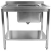 Vask i rustfrit stål 800x600x900 mm, 1 kum til højre, stænkskærm, underhylde | Adexa STD08060R