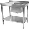 Vask i rustfrit stål 800x600x900 mm, 1 kum til højre, stænkskærm, underhylde | Adexa STD08060R