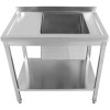 Vask i rustfrit stål 800x600x900 mm, 1 kum til højre, stænkskærm, underhylde | Adexa STD08060R