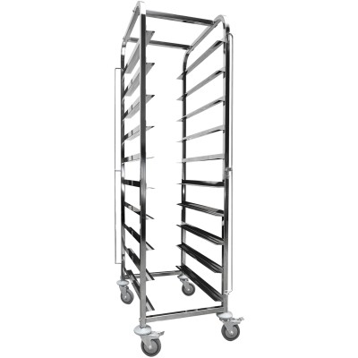 Dejvogn/bagerivogn med øverste hylde, 10x600x400 mm dejkasser, rustfrit stål, 465x620x1725 mm, afstand mellem rækker 145 mm | Adexa WHDBC10