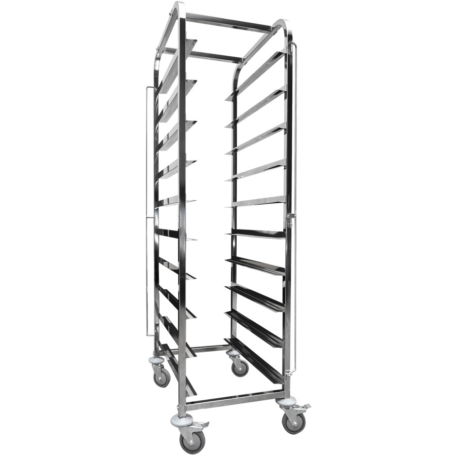 Dejvogn/bagerivogn med øverste hylde, 10x600x400 mm dejkasser, rustfrit stål, 465x620x1725 mm, afstand mellem rækker 145 mm | Adexa WHDBC10