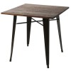 Bistrobord/restaurantbord i sort stålplade med mørk træplade, 800 x 800 mm, til indendørs brug | Adexa WW265BD
