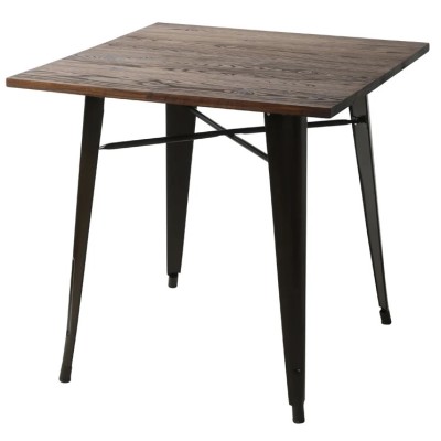 Bistrobord/restaurantbord i sort stålplade med mørk træplade, 800 x 800 mm, til indendørs brug | Adexa WW265BD