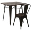 Bistrobord/restaurantbord i sort stålplade med mørk træplade, 800 x 800 mm, til indendørs brug | Adexa WW265BD