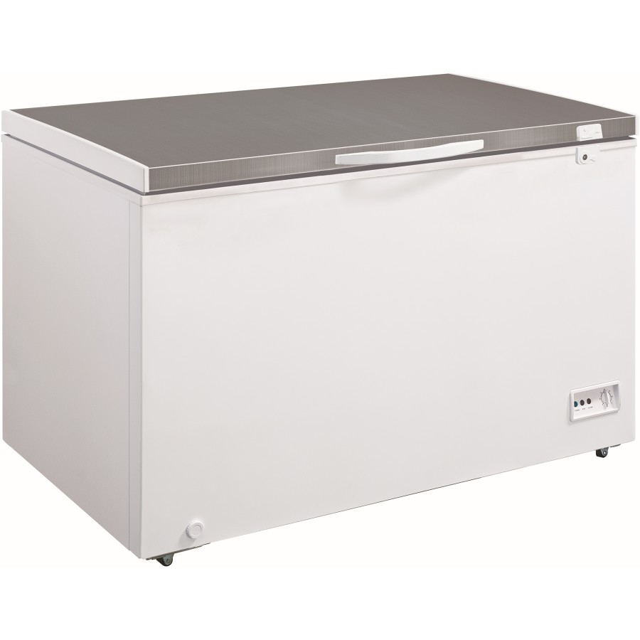 Professionel kummefryser 435 liter med rustfrit stållåg, hjul, LED-belysning & lås | Adexa XF512JA