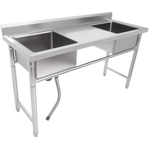Vask i rustfrit stål 1570x600x900mm 2 kroge i hver ende Stænkskærm | Adexa YDRST60160X2M