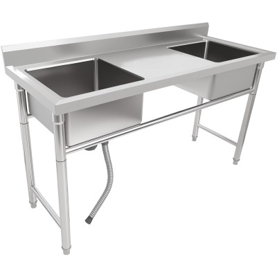 Vask i rustfrit stål 1570x600x900mm 2 kroge i hver ende Stænkskærm | Adexa YDRST60160X2M