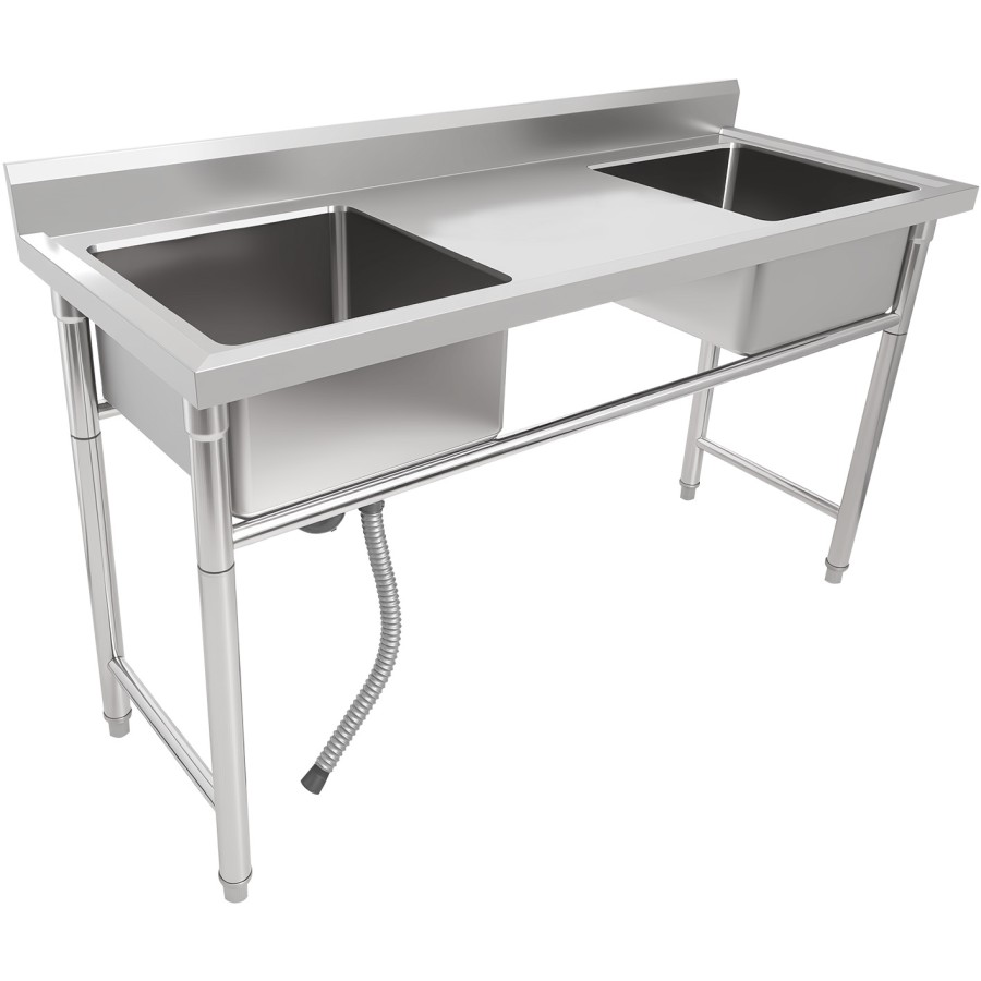 Vask i rustfrit stål 1570x600x900mm 2 kroge i hver ende Stænkskærm | Adexa YDRST60160X2M