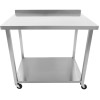 Arbejdsbord i rustfrit stål med hjul med bundhylde og bagkant 1000x700x900mm | Adexa DWTC70100B