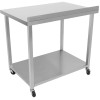 Arbejdsbord i rustfrit stål med hjul med bundhylde og bagkant 1000x700x900mm | Adexa DWTC70100B
