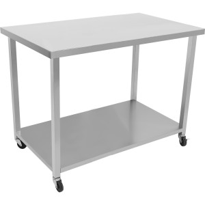 Arbejdsbænk i rustfrit stål med hjul og underhylde 1200x700x900mm | Adexa DWTC70120