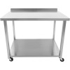 Arbejdsbord i rustfrit stål med hjul, bundhylde og bagkant 1200x700x900mm | Adexa DWTC70120B