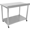 Arbejdsbord i rustfrit stål med hjul, bundhylde og bagkant 1200x700x900mm | Adexa DWTC70120B