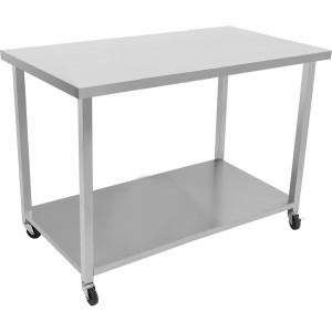Arbejdsbænk i rustfrit stål med hjul og underhylde 1500x700x900mm | Adexa DWTC70150