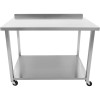 Arbejdsbord i rustfrit stål med hjul med nederste hylde og bagside 1500x700x900mm | Adexa DWTC70150B