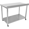 Arbejdsbord i rustfrit stål med hjul med nederste hylde og bagside 1500x700x900mm | Adexa DWTC70150B