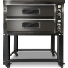 Professionel pizzaovn med stativ, el, 2 kamre, 6+6 pizzaer à 33 cm, 500 °C, mekanisk betjening, 13,2 kW, 400 V, sort | Adexa PS602