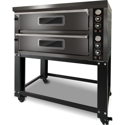 Professionel pizzaovn med stativ, el, 2 kamre, 6+6 pizzaer à 33 cm, 500 °C, mekanisk betjening, 13,2 kW, 400 V, sort | Adexa PS602
