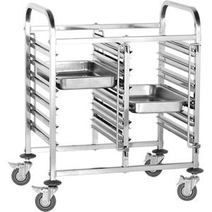 Kantinevogn Dobbelt 12xGN1/1 kantiner/bakker Rustfrit stål 740x550x970mm Akselafstand 80mm | Adexa RTD1106