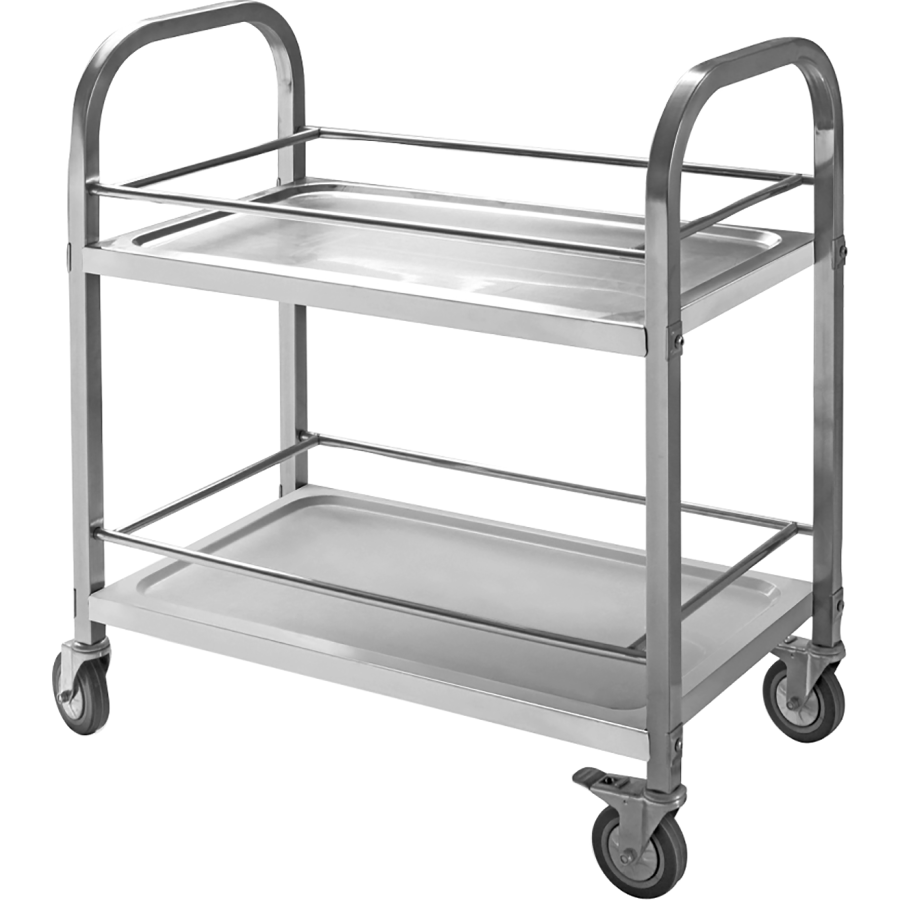Serveringsvogn / Drikkevogn til flasker Rustfrit stål 2 hylder med beskyttelsesramme Firkantede rør 950x500x950mm | Adexa SBT2A