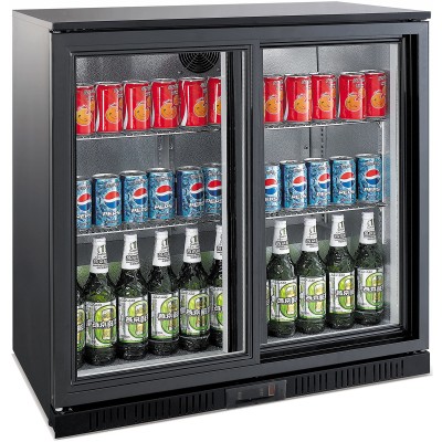 Professionelt bar-køleskab med 2 skydedøre 220 liter Sort | Adexa BC02PS
