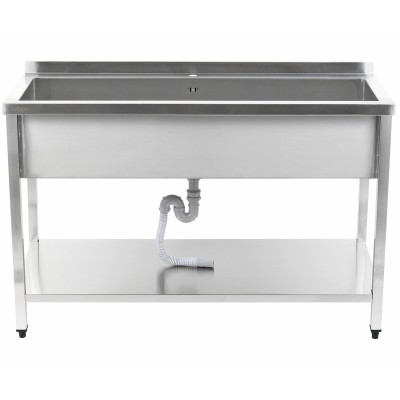 Køkkenvask Rustfrit stål 1 stor kumme Kant Underhylde 1400x600x900mm Firkantede ben | Adexa PSA14060U
