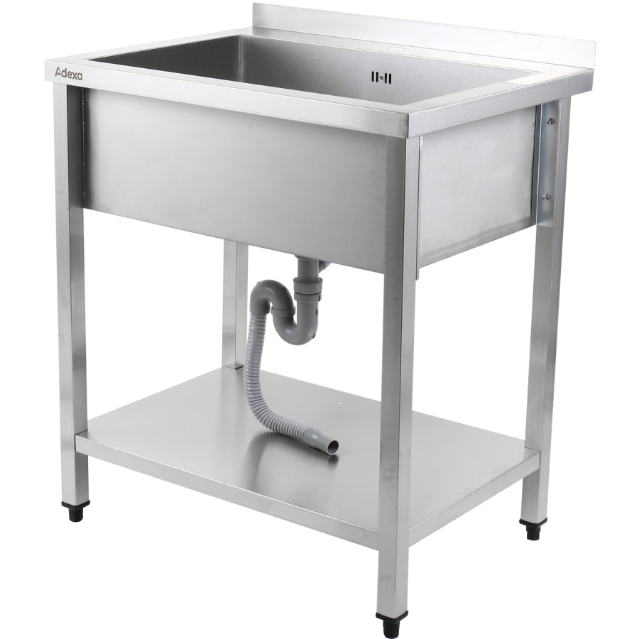 Køkkenvask Rustfrit stål 1 stor kumme Kant Underhylde 800x700x900mm Firkantede ben | Adexa PSA8070U