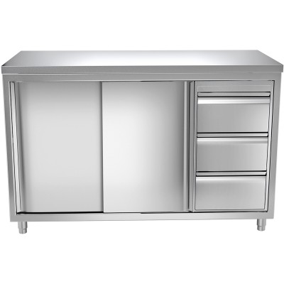 Arbejdsskab 3 skuffer til højre & 2 skydelåger Rustfrit stål 1600x600x850mm | Adexa VTC166R3