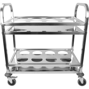 Serveringsvogn / Drikkevogn til flasker og beholdere Rustfrit stål 2 hylder med flaskeramme Firkantede rør 850x450x900mm | Adexa SCK2A