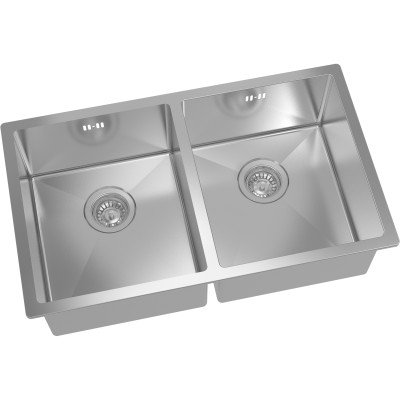 Eksklusiv håndlavet skuffe 2 vaske 755x440x220mm Topmontering Rustfrit stål R10 hjørne | Adexa 103434D