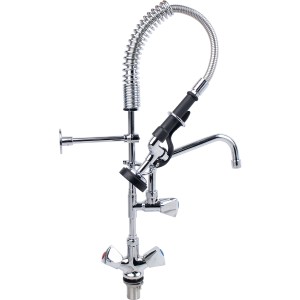 Brusepistol med armatur Bænkmonteret Drejegreb Et hul Dobbelt tilslutning Højde 650 mm Hul 30 mm Rustfrit stål | Adexa 6802A08