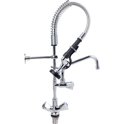 Brusepistol med armatur Bænkmonteret Drejegreb Et hul Dobbelt tilslutning Højde 650 mm Hul 30 mm Rustfrit stål | Adexa 6802A08