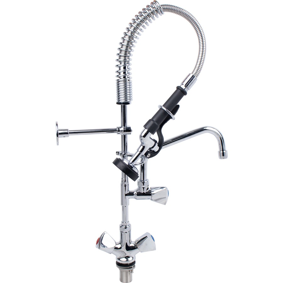 Brusepistol med armatur Bænkmonteret Drejegreb Et hul Dobbelt tilslutning Højde 650 mm Hul 30 mm Rustfrit stål | Adexa 6802A08