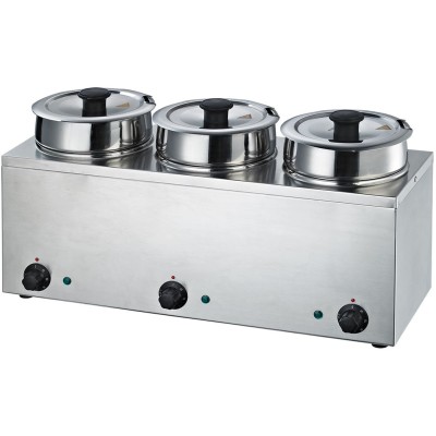 Vandbad / suppevarmer Bain Marie 3 kedler x 3,5 liter | Adexa BMP43