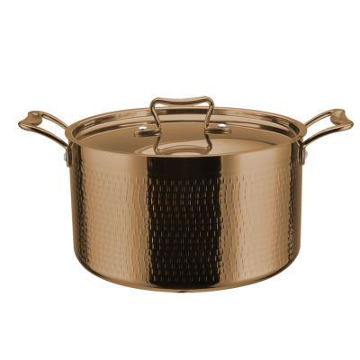 Hammret kedel/gryde med låg Tredobbelt lag 200x125mm 3,9 liter Kobber | Adexa C0310007C