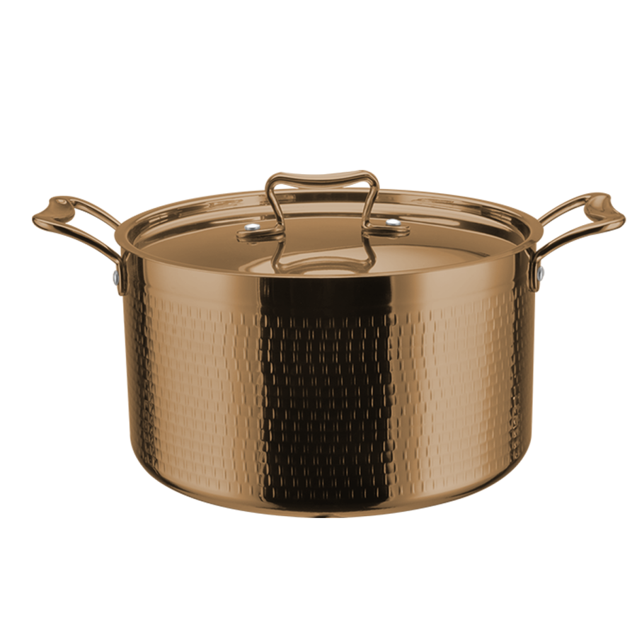Hammret kedel/gryde med låg Tredobbelt lag 200x125mm 3,9 liter Kobber | Adexa C0310007C