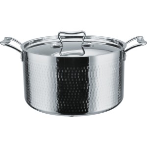 Hammret kedel/gryde med låg Tredobbelt lag 220x135mm 5,1 liter Sølv | Adexa C0310008S
