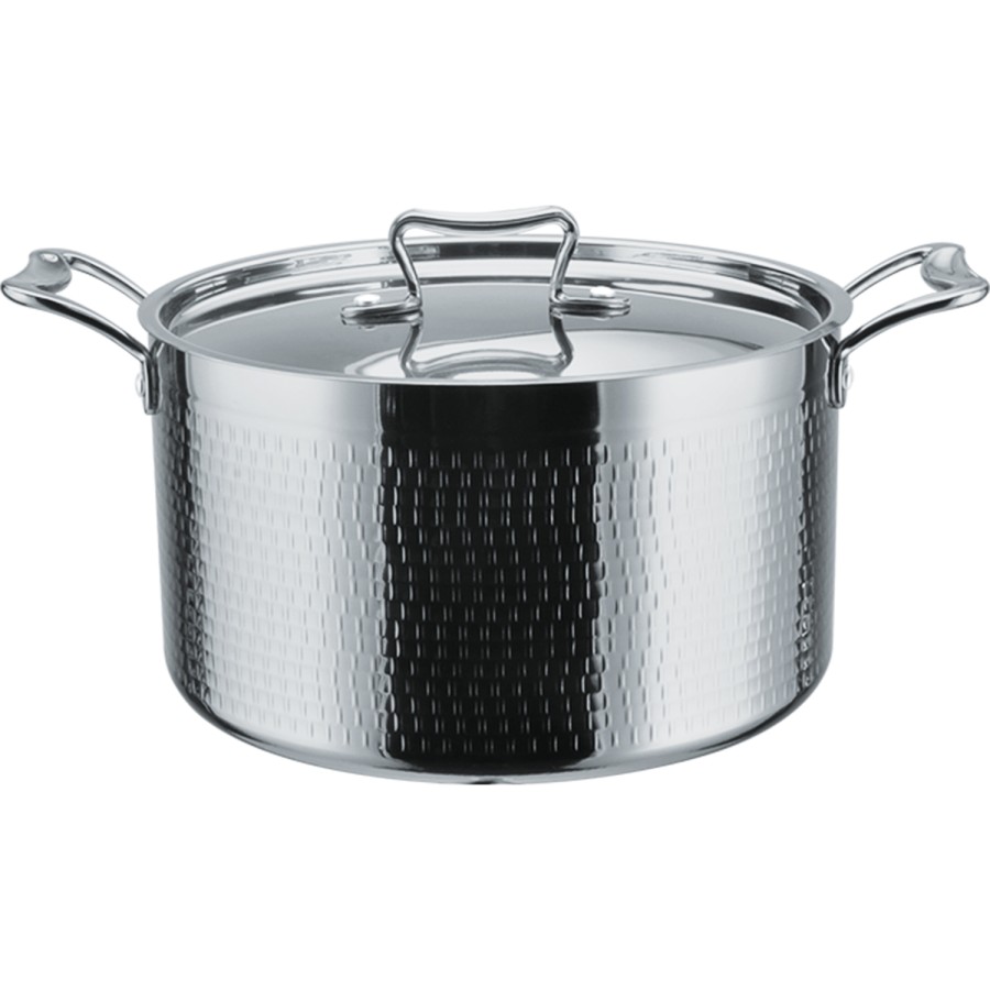 Hammerslået kedel/gryde med låg Tredobbelt lag 200x125mm 3,9 liter Sølv | Adexa C0310007S