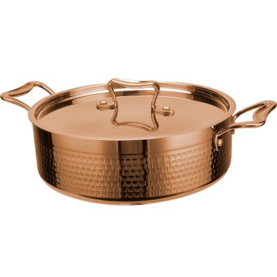 Hammret kedel/gryde med låg Tredobbelt lag 200x70mm 2,2 liter Kobber | Adexa C0311007C