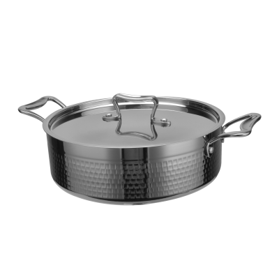 Hammret kedel/gryde med låg Tredobbelt lag 200x70mm 2,2 liter Sølv | Adexa C0311007S
