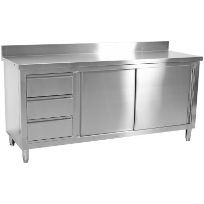 Arbejdsskab 3 skuffer til venstre & 2 skydelåger Rustfrit stål 1600x600x850mm Bagkant | Adexa VTC167L3B