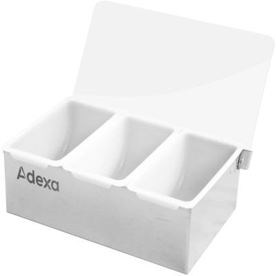 Ingrediensbeholder med låg i rustfrit stål og 3 plastkantiner | Adexa CHB03