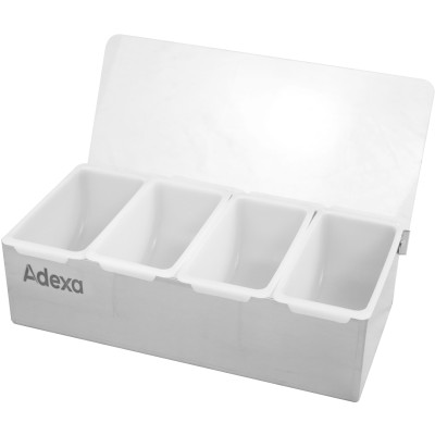 Ingrediensbeholder med låg Rustfrit stål & 4 plastbeholdere | Adexa CHB04
