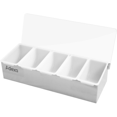 Ingrediensbeholder i rustfrit stål med låg og 5 plastkantiner | Adexa CHB05
