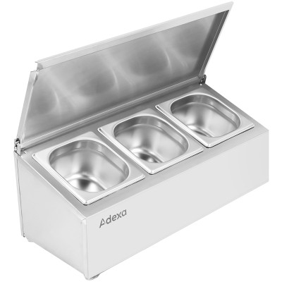 Kantineholder / Ingrediensskakt med låg inkl. 3xGN1/6-100mm kantiner Rustfrit stål | Adexa CHD03AFL
