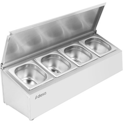 Kantineholder / Ingrediensskakt med låg inkl. 4xGN1/6-100mm kantiner Rustfrit stål | Adexa CHD04AFL