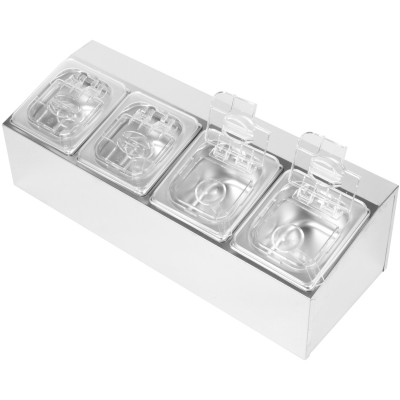 Kantineholder inkl. 4xGN1/6-100mm kantiner og gennemsigtig flip-lås | Adexa CHD04APCFL