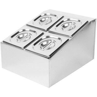 Kantine holder / Ingrediensskakt inkl. 4xGN1/6-100mm kantiner med låg Rustfrit stål | Adexa CHD04B